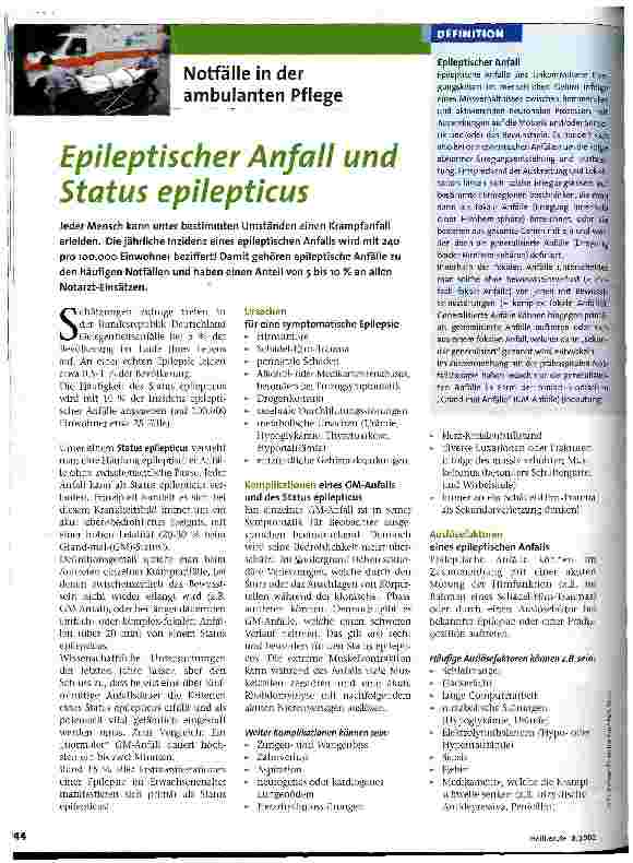 Vorschauseite 1: Epileptischer Anfall und Status epilepticus Notfälle in der ambulanten Pflege