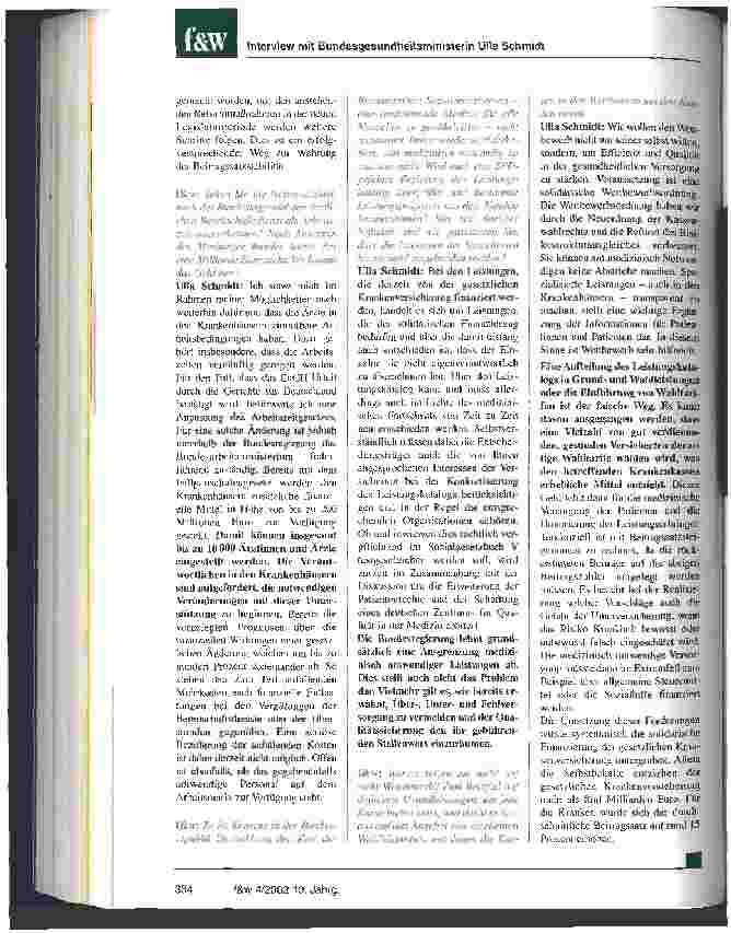 Vorschauseite 3: Ein alternatives Krankenhausvergütungssystem mit entsprechenden Vorteilen ist derzeit nicht erkennbar Interview mit Bundesgesundheitsministerin Ulla Schmidt
