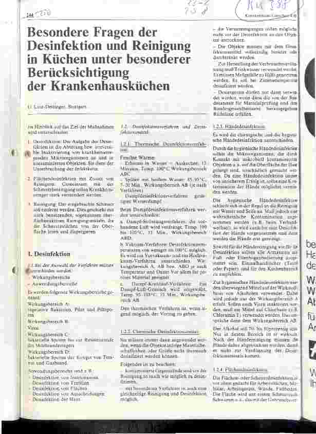 Vorschauseite 1: Besondere Fragen der Desinfektion und Reinigung in Küchen unter besonderer Berücksichtigung der Krankenhausküchen