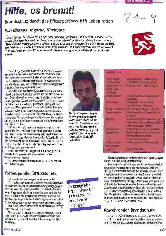 Vorschauseite 1: Hilfe, es brennt! Brandschutz durch das Pflegepersonal hilft Leben retten