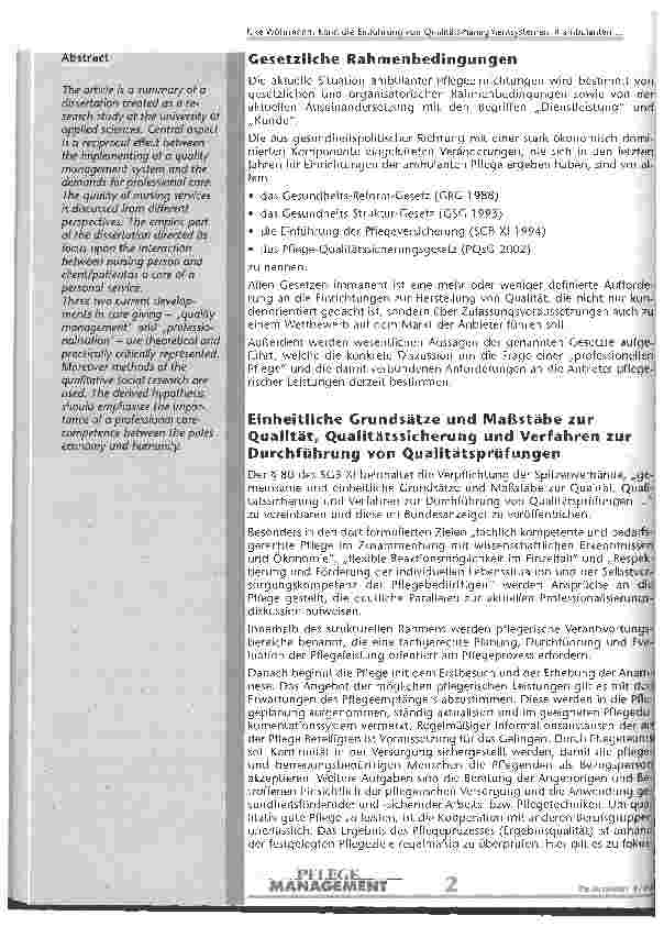 Vorschauseite 2: Kann die Einführung von Qualitätsmanagementsystemen in ambulanten Pflegeeinrichtungen zur Professionalisierung beitragen?