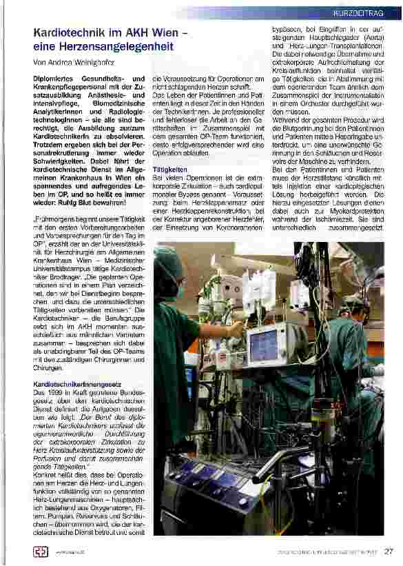 Vorschauseite 1: Kardiotechnik im AKH Wien eine Herzensangelegenheit