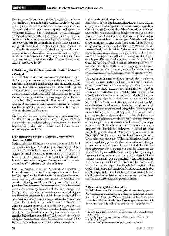 Vorschauseite 3: Der Insolvenzplan im Gesundheitswesen Sanierungsinstrument lege artis