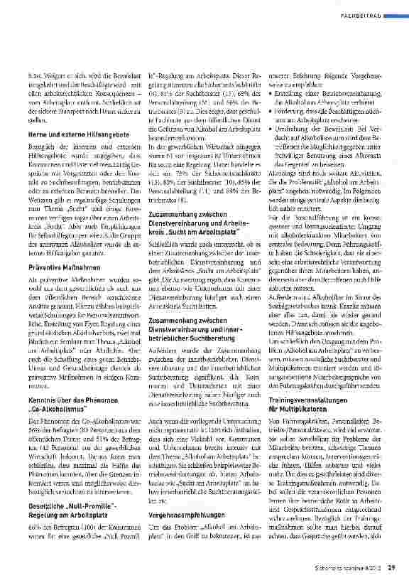 Vorschauseite 2: Alkohol am Arbeitsplatz Teil 2 Wie gehen gewerbliche Wirtschaft und öffentlicher Dienst damit um?