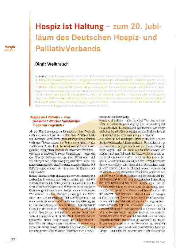 Vorschauseite 1: Hospiz ist Haltung - zum 20. Jubiläum des Deutschen Hospizund PalliativVerbands
