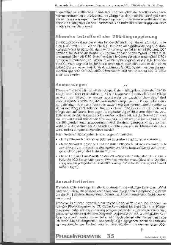 Vorschauseite 5: Diskussionsvorschlag von Listen ausgewählter ICD-10-Codes für die Pflege Ergänzt durch potenzielle CC-Einstufungen im AR-DRG-System