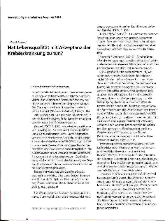 Vorschauseite 1: Hat Lebensqualität mit Akzeptanz der Krebserkrankung zu tun?