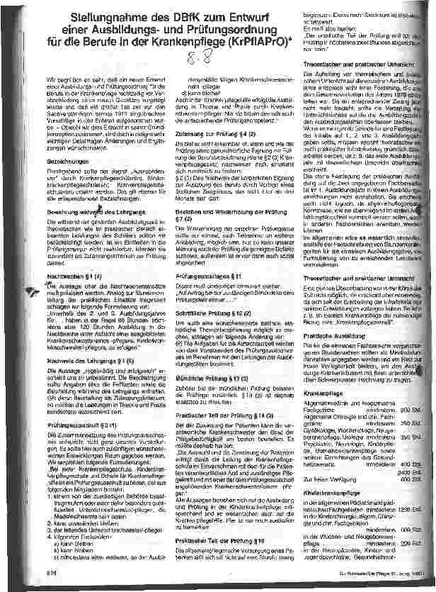 Vorschauseite 1: Stellungnahme des DBfK zum Entwurf einer Ausbildungs-und Prüfungsordnung für die Berufe in der Krankenpflege (KrPflAPrO)