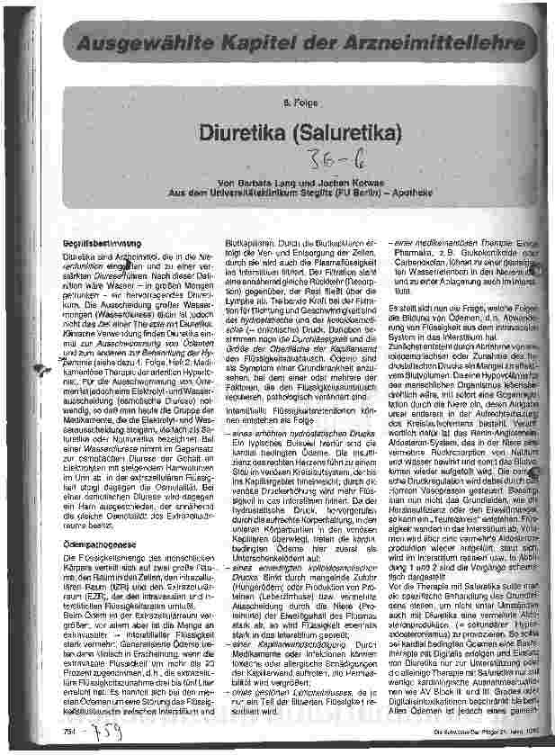 Vorschauseite 1: Diuretika (Saluretika) 8. Folge Arzneimittellehre