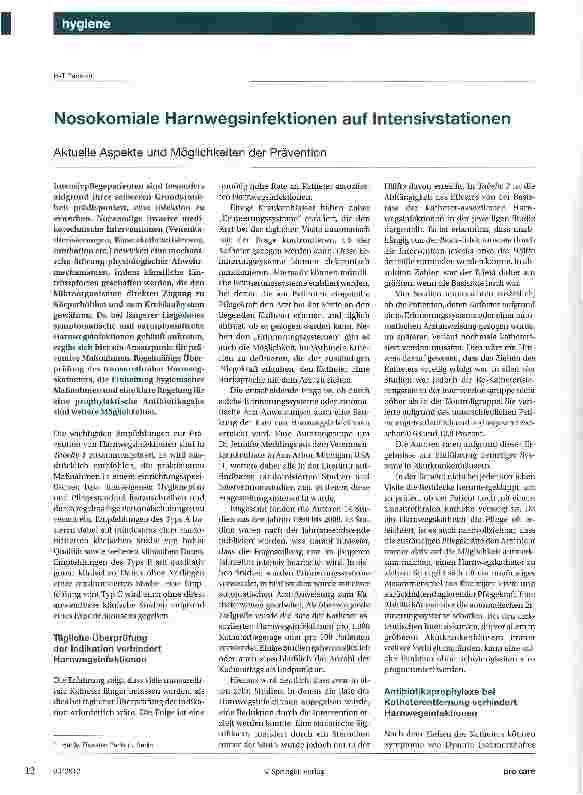 Vorschauseite 1: Nosokomiale Harnwegsinfektionen auf Intensivstationen