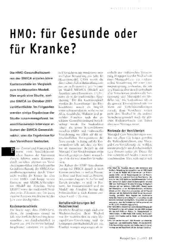 Vorschauseite 1: HMO: für Gesunde oder für Kranke?