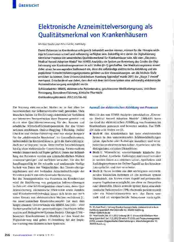 Vorschauseite 1: Elektronische Arzneimittelversorgung als Qualitätsmerkmal von Krankenhäusern