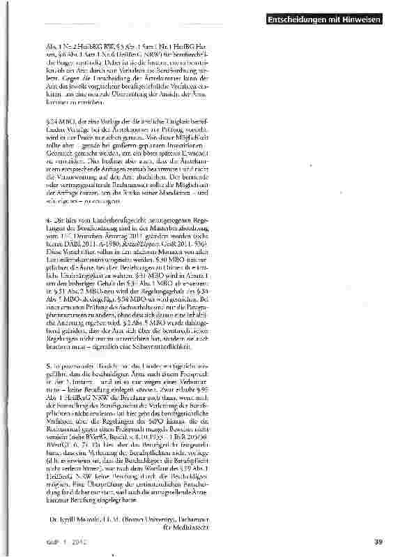 Vorschauseite 5: Beteiligung von Onkologen an Zytostatika-GmbH berufsrechtswidrig HeilBerG NRW §§92 Abs.2a, 99 Abs. 1; BO §§31, 34; StGB § 17