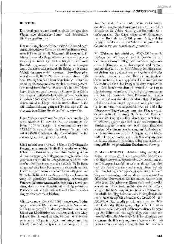 Vorschauseite 2: Zum Anspruch auf eine elektrische Bremsund Schiebehilfe bei vollstationärer PflegeSGB XI § 75 Abs. 1; SGB V § 33 Abs. 1 Satz 1 und 2, § 34 Abs. 4