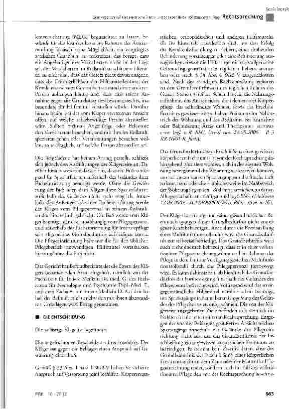 Vorschauseite 4: Zum Anspruch auf eine elektrische Bremsund Schiebehilfe bei vollstationärer PflegeSGB XI § 75 Abs. 1; SGB V § 33 Abs. 1 Satz 1 und 2, § 34 Abs. 4