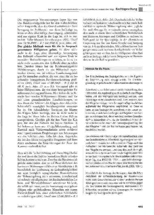 Vorschauseite 6: Zum Anspruch auf eine elektrische Bremsund Schiebehilfe bei vollstationärer PflegeSGB XI § 75 Abs. 1; SGB V § 33 Abs. 1 Satz 1 und 2, § 34 Abs. 4
