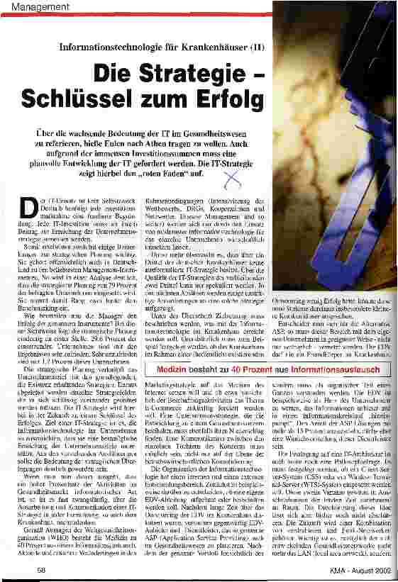 Vorschauseite 1: Die Strategie - Schlüssel zum Erfolg Informationstechnologie für Krankenhäuser (II)