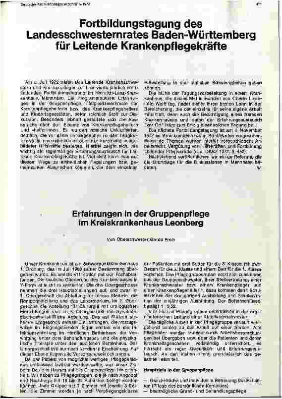 Vorschauseite 1: Erfahrungen mit der Gruppenpflege im KKH Leonberg