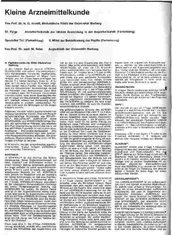 Vorschauseite 1: Kleine Arzneimittelkunde 52.Folge: Arzneimittelkunde zur lokalen Anwendung in d. Augenheilkunde