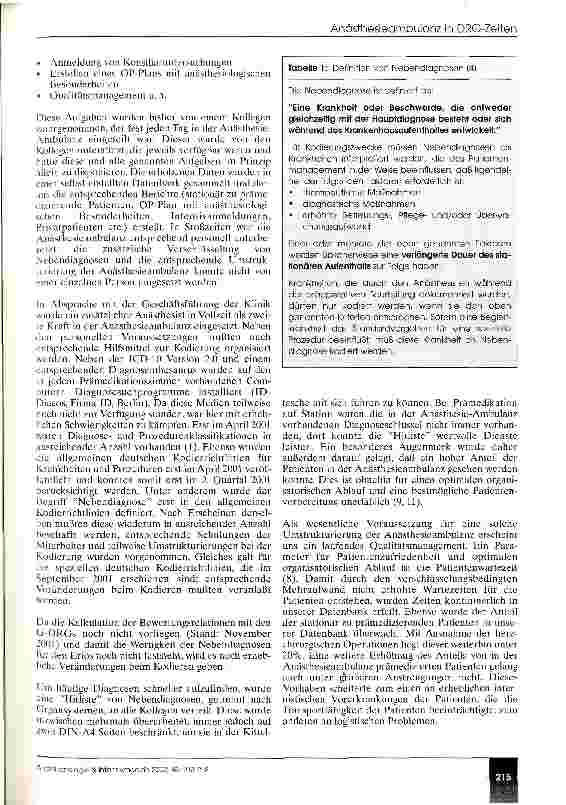 Vorschauseite 3: Die Anästhesieambulanz in DRG-Zeiten Zentrale Kodierung von Nebendiagnosen - eine neue Aufgabe