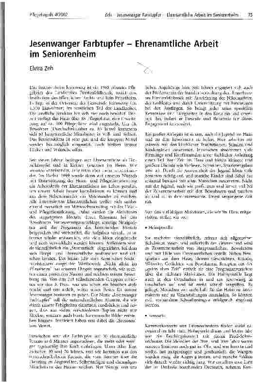Vorschauseite 1: Jesewanger Farbtupfer - Ehrenamtliche Arbeit im Seniorenheim