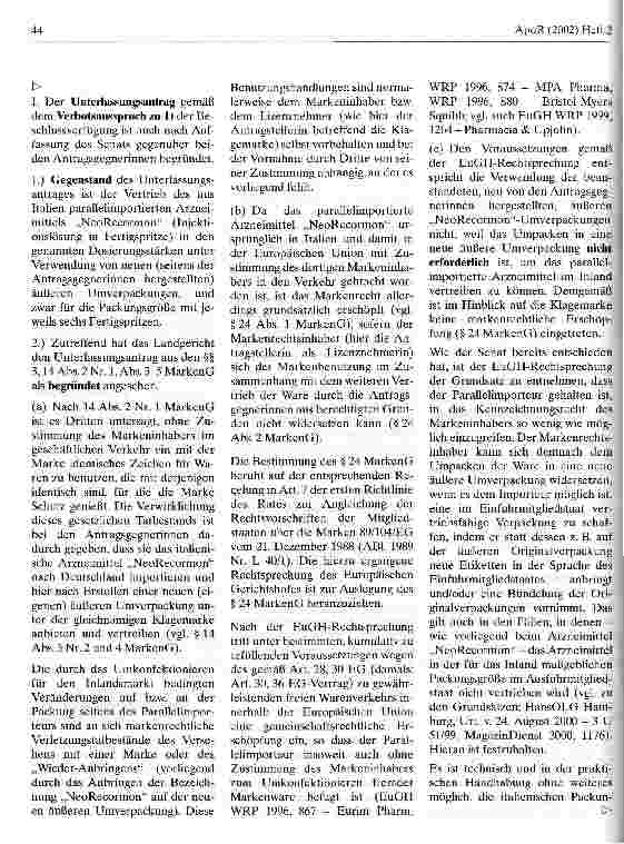 Vorschauseite 2: Zur Zulassung von Parallelimporten zentral von der EMEA zugelassener Arzneimittel