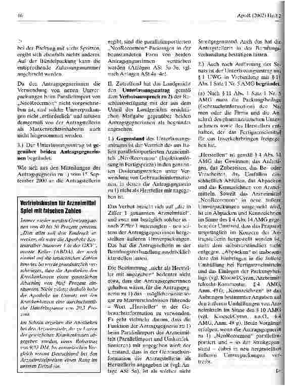 Vorschauseite 4: Zur Zulassung von Parallelimporten zentral von der EMEA zugelassener Arzneimittel