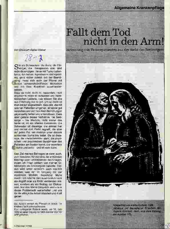 Vorschauseite 1: Fallt dem Tod nicht in den Arm! Betreuung von Tumorpatienten aus der Sicht des Seelsorgers