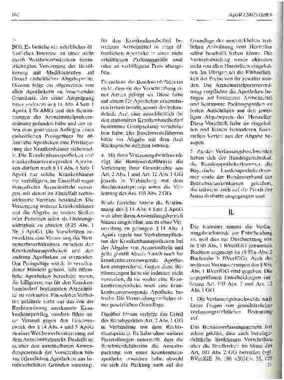 Vorschauseite 2: Zur Abgabe von Klinikpackungen in öffentlichen Apotheken Bundesverfassungsgericht, Urteil vom 19. September 2002