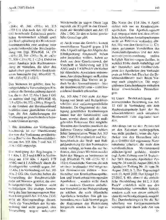 Vorschauseite 3: Zur Abgabe von Klinikpackungen in öffentlichen Apotheken Bundesverfassungsgericht, Urteil vom 19. September 2002