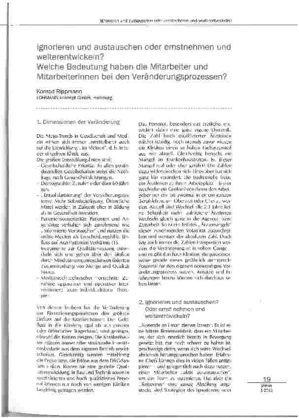 Vorschauseite 1: Weiche Bedeutung haben die Mitarbeiter und Mitarbeiterinnen bei den Veränderum