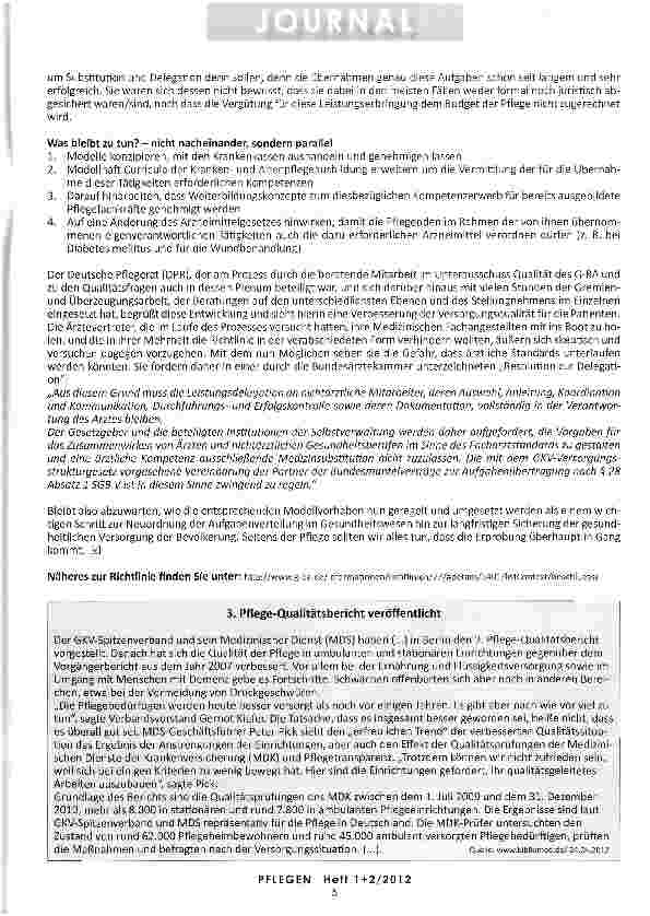 Vorschauseite 2: ÜBERNAHME HEILKUNDLICHER TÄTIGKEITEN DURCH PFLEGEFACHKRÄFTE: Der erste Schritt ist getan - G-BA erlässt Richtlinie zu Modellen nach § 63 3c SGB V