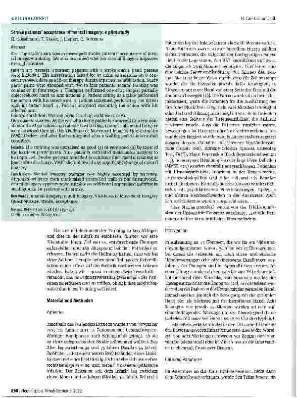 Vorschauseite 2: Pilotstudie zur Untersuchung der Akzeptanz des mentalen Trainings bei Patienten mit Schlaganfall