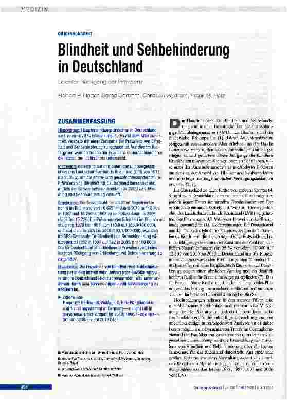 Vorschauseite 1: Blindheit und Sehbehinderung in Deutschland