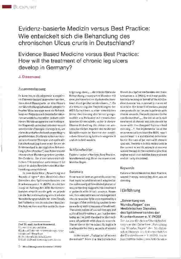 Vorschauseite 1: Evidenz-basierte Medizin versus Best Practice:Wie entwickelt sich die Behandlung des chronischen Ulcus cruris in Deutschland?