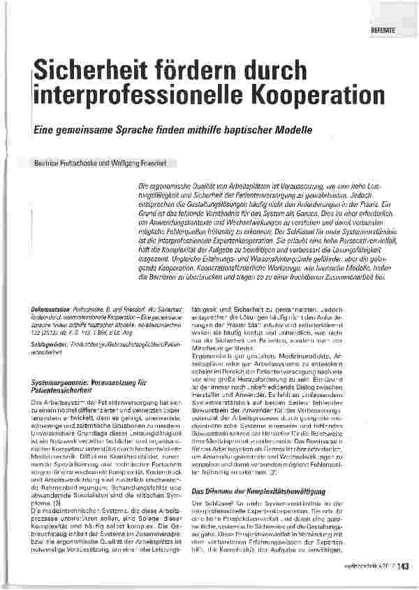 Vorschauseite 1: Sicherheit fördern durch interprofessionelle Kooperation