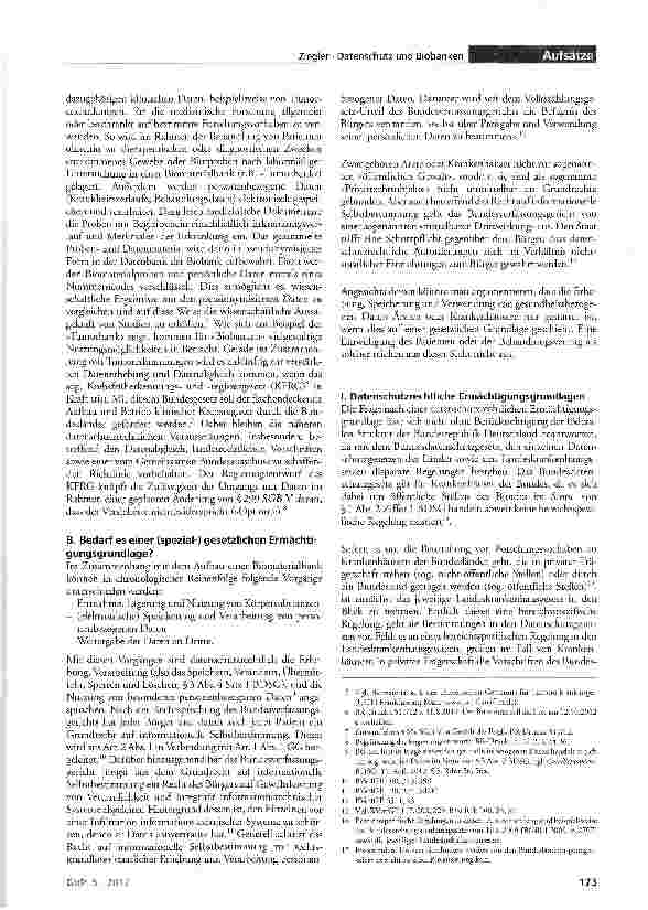 Vorschauseite 2: Datenschutzrechtliche Anforderungen an den klinischen Aufbau und Betrieb von Biomaterialbanken