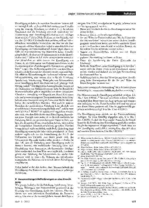 Vorschauseite 6: Datenschutzrechtliche Anforderungen an den klinischen Aufbau und Betrieb von Biomaterialbanken