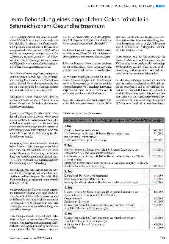 Vorschauseite 1: Teure Behandlung eines angeblichen Colon irritabile in österreichischem Gesundheitszentrum