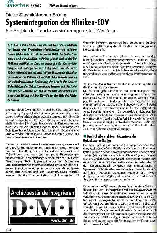 Vorschauseite 1: Systemintegration der Klinken-EDV Ein Projekt der Landesversicherungsanstalt Westfalen