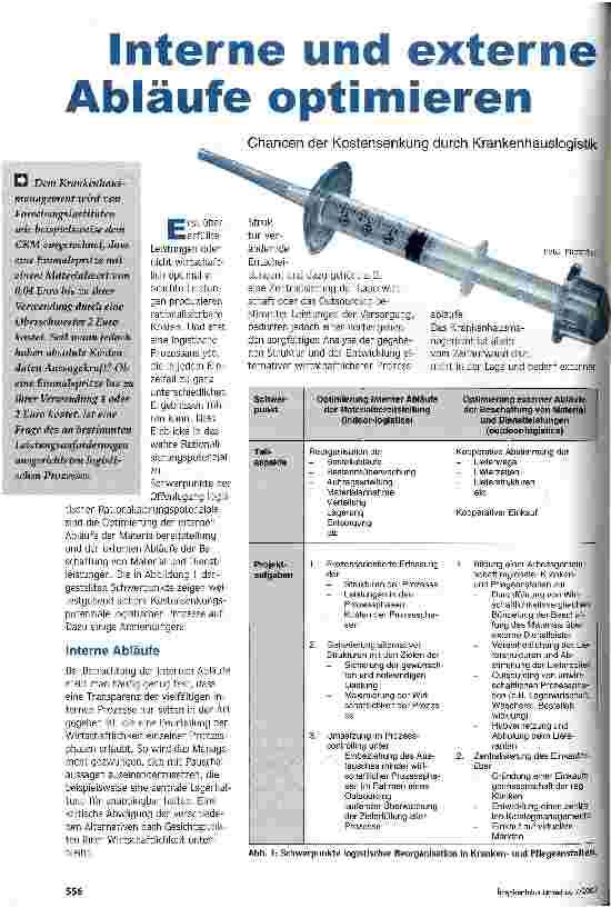 Vorschauseite 1: Interne und externe Abläufe optimieren Chancen der Kostensenkung durch Krankenhauslogistik