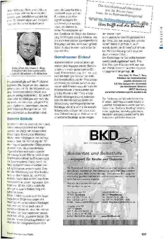 Vorschauseite 2: Interne und externe Abläufe optimieren Chancen der Kostensenkung durch Krankenhauslogistik