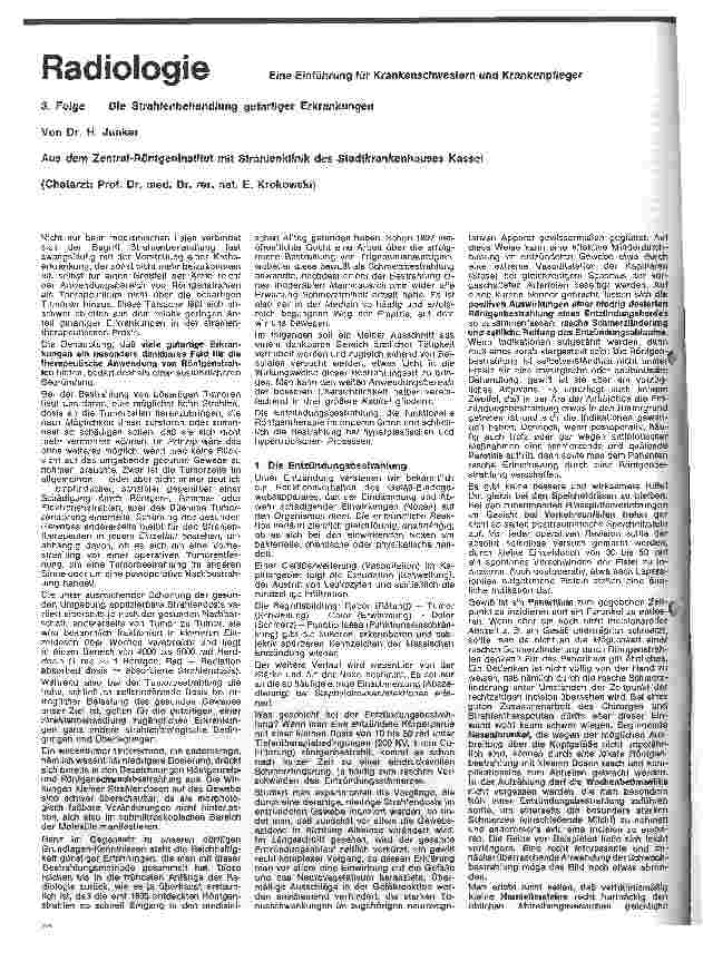 Vorschauseite 1: Radiologie // Eine Einführung für Krankenschwestern u. Krankenpfleger 3. Folge: Die Strahlenbehandlung gutartiger Erkrakungen