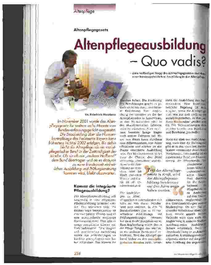 Vorschauseite 1: Altenpflegeausbildung - Quo vadis?