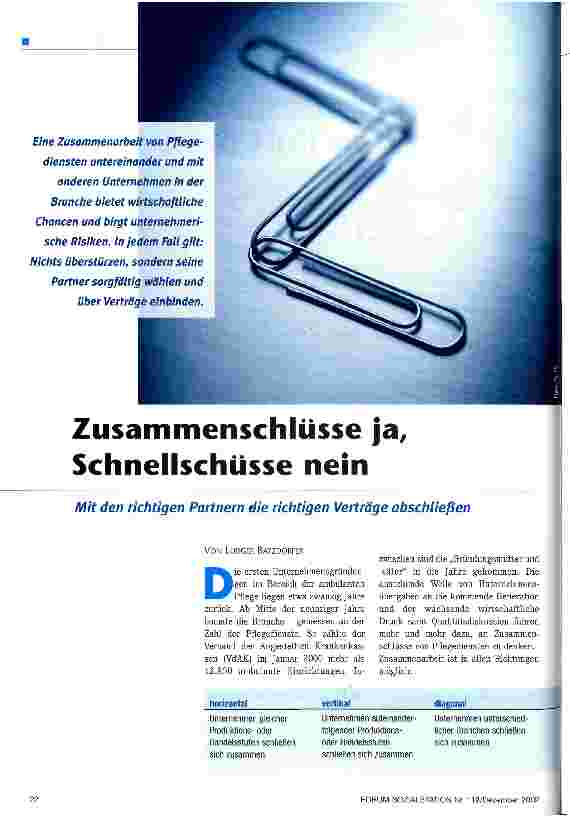 Vorschauseite 1: Zusammenschlüsse ja, Schnellschüsse nein
