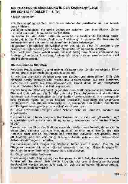 Vorschauseite 1: Die praktische Ausbildung in der Krankenpflege Ein echtes Problem? 1. Teil