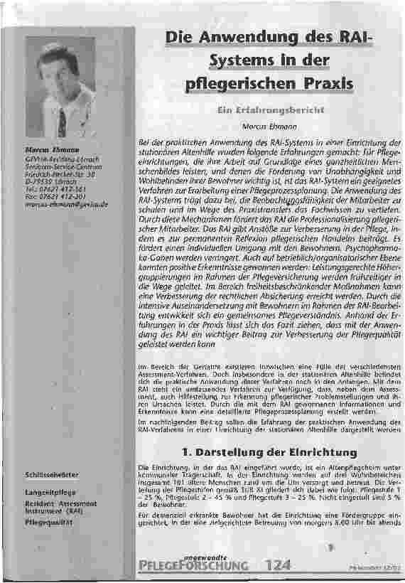 Vorschauseite 1: Die Anwendung des RAI-Systems in der pflegerischen Praxis Ein Erfahrungsbericht