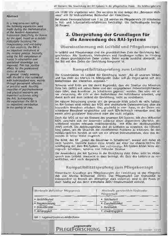 Vorschauseite 2: Die Anwendung des RAI-Systems in der pflegerischen Praxis Ein Erfahrungsbericht
