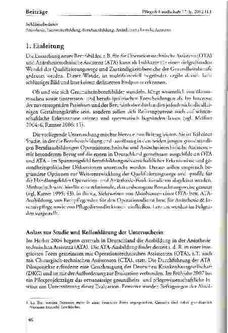Vorschauseite 2: Besteht Bedarf an einer grundständigen Berufsausbildung für den Anästhesie-Funktionsdienst?