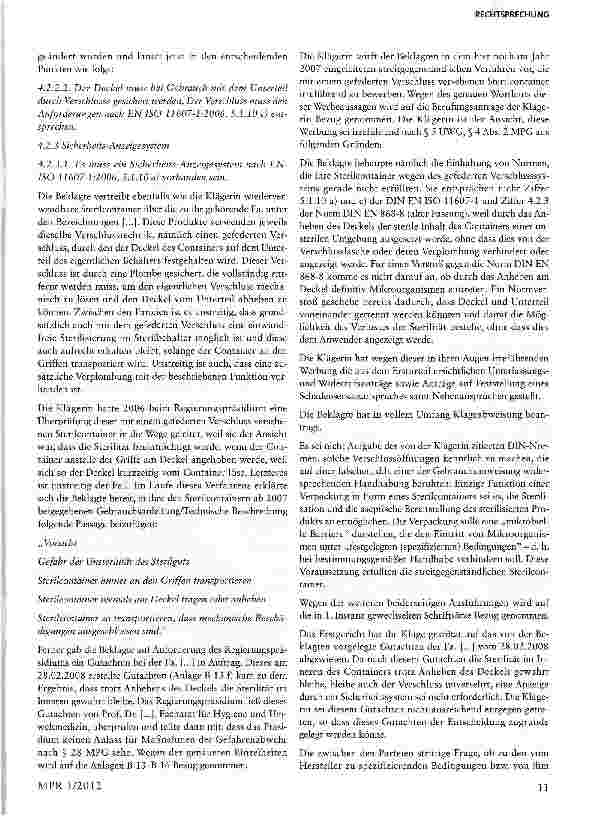 Vorschauseite 2: Werbung mit Normkonformität von Medizinprodukten Hinweis auf Handhabungsrisiken in der Gebrauchsanweisung §3 Nr. 18, §6, §7, §8 MPG